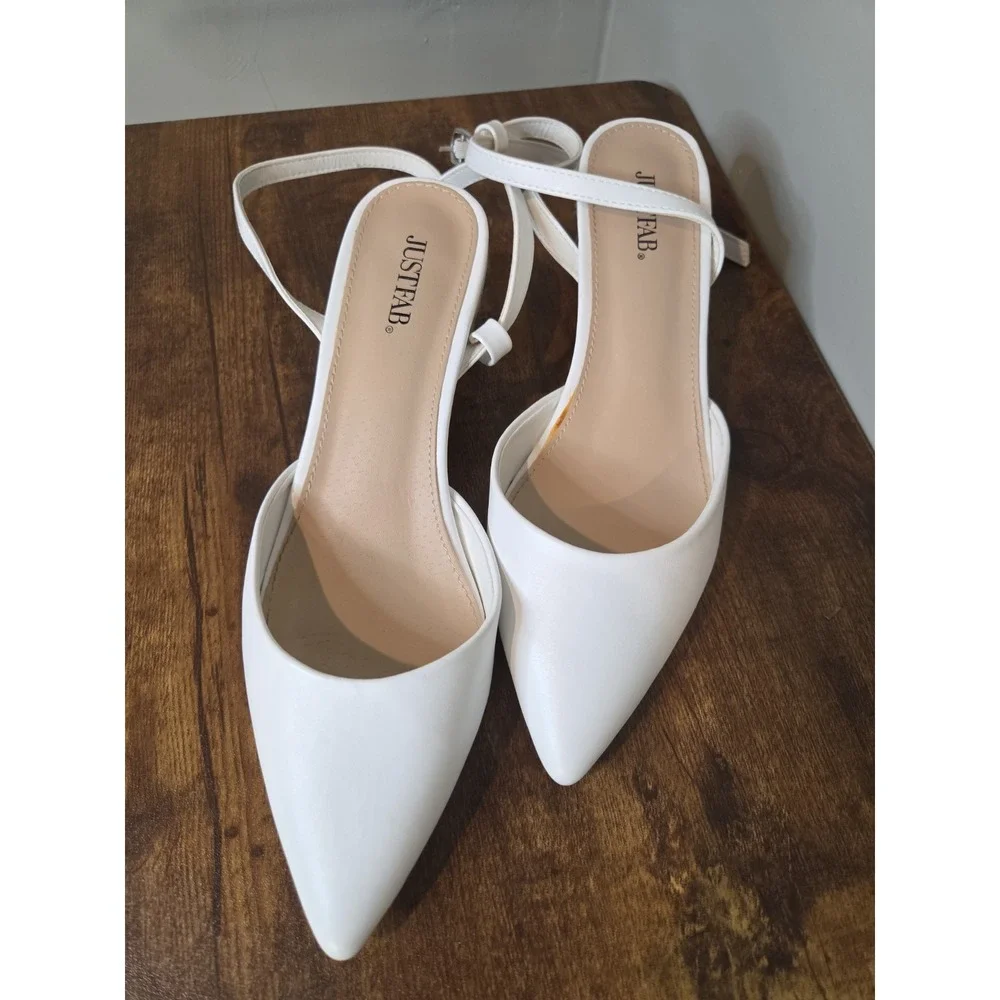 JustFab White Pointed Toe Wedge Sandals Womens Ankle Strap Espadrille Heel Shoes